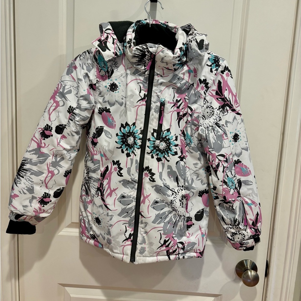 Girls Kamik Ski Jacket-Floral Kids Jacket - Pink, Black, Gray